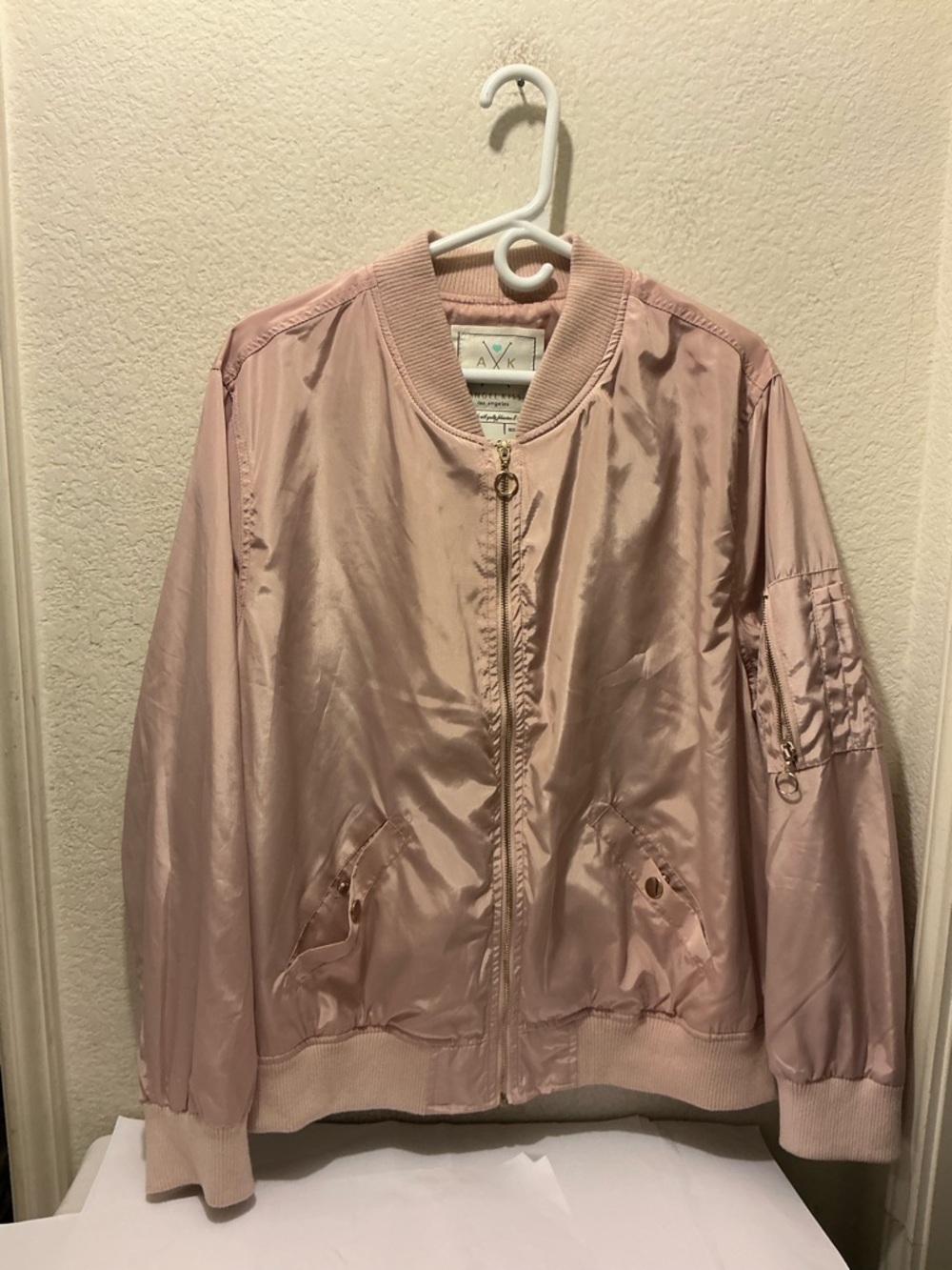 Angel Kiss Women's Light Pink Satin Bomber Jacket